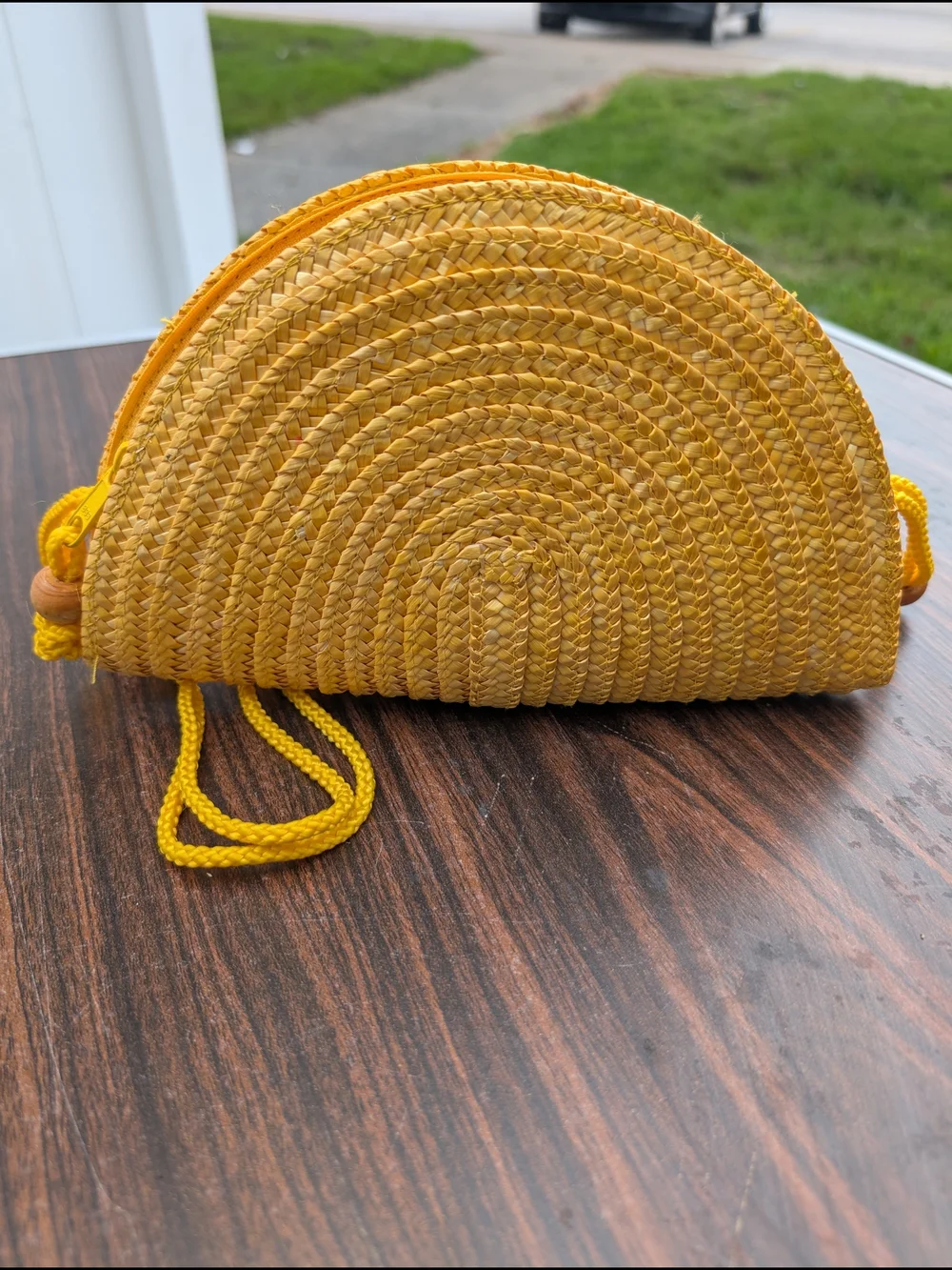 Yellow Straw Crossbody Bag with Rope Strap